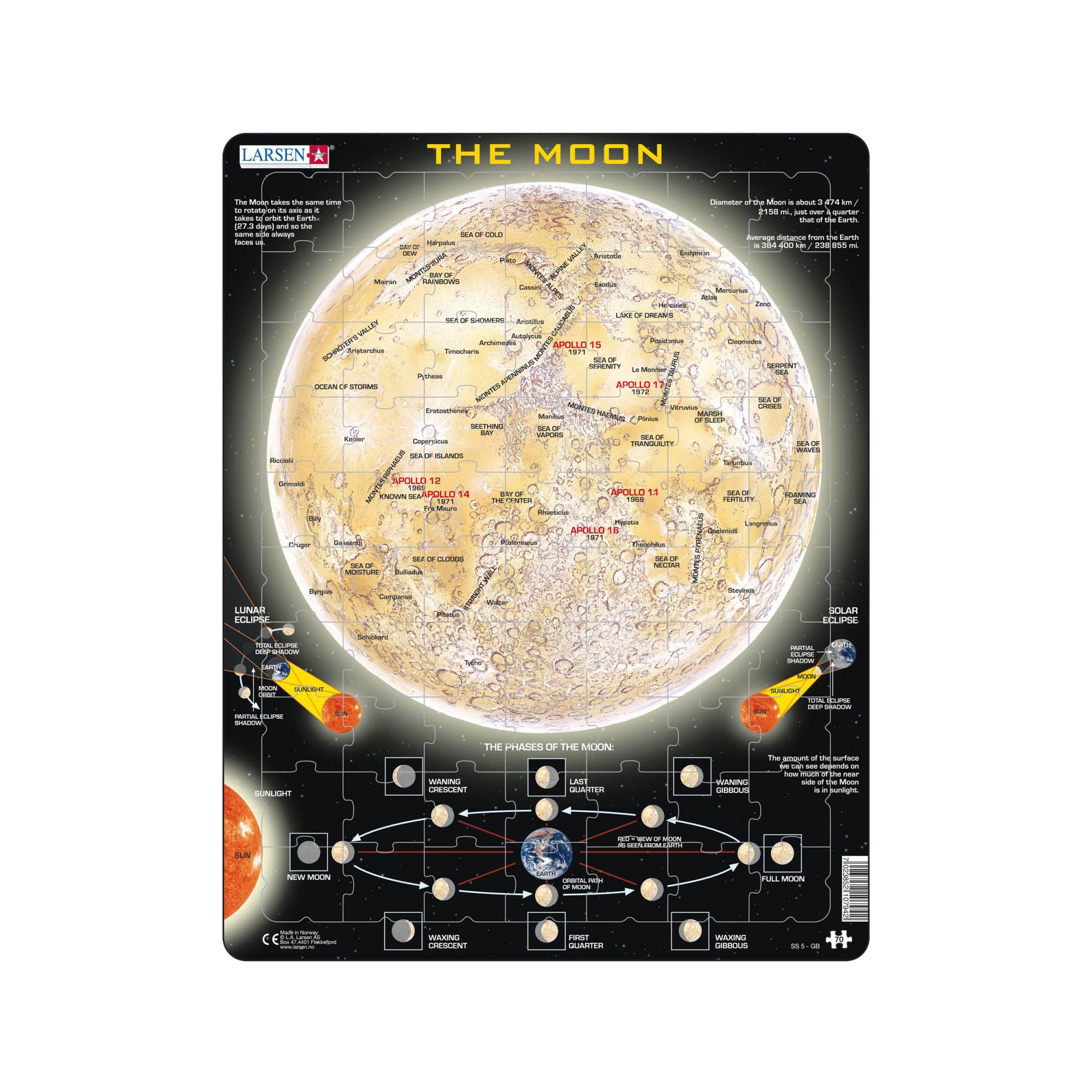 Larsen SS5 The Moon, English Edition, 70 Piece Boxless Tray & Frame Jigsaw Puzzle