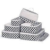 Narwey 7 Set Checkered Packing Cubes for Travel Carry on Suitcase Luggage Organizer Bags for Kids Women Men, Durable Packing Organizers Bag, Travel Essentials Accessories (Black Checkerboard)