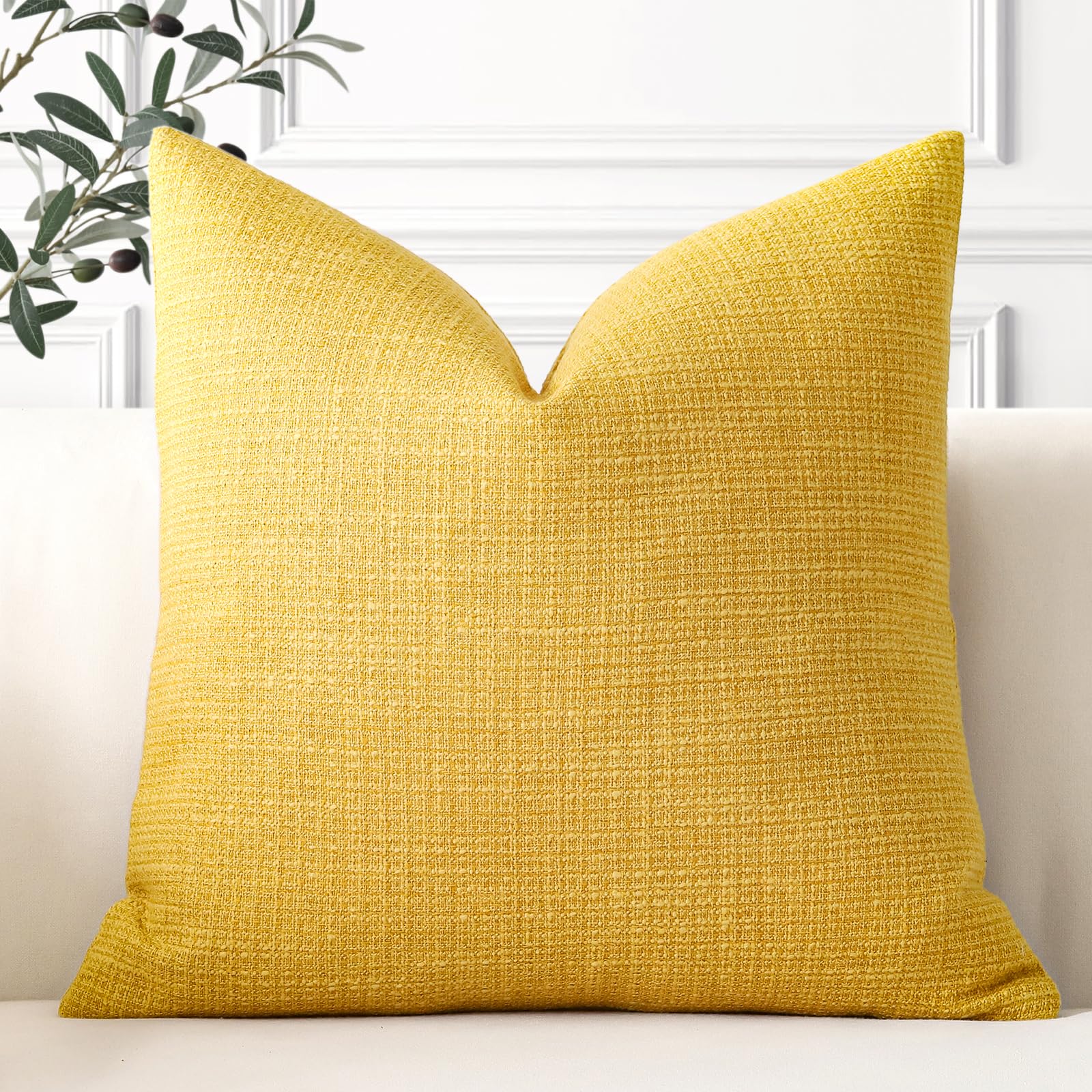 Photo 1 of OTOSTAR Linen Throw Pillow Cover Set of 1 Decorative Square Pillowcases Cushion Covers 16x16 Inch for Home Decor Sofa Bedroom Car 40 x 40CM Yellow