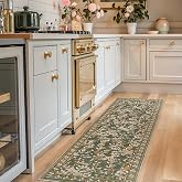 jinchan 2x6 Runner Rug Floral Vintage Washable Area Rug, Green | Soft & Comfy, Non Slip, Low Pile, Kids & Pet Friendly, Vintage Botanical Floral, Kitchen, Entryway, Hallway, Laundry Room