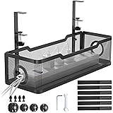Under Desk Cable Management Tray Black, Cinati Cable Management Under Desk No Drill, Cable Tray with Clamp for Desk Wire Mana