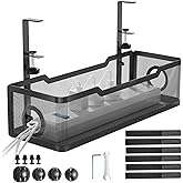 Under Desk Cable Management Tray Black, Cinati Cable Management Under Desk No Drill, Cable Tray with Clamp for Desk Wire Mana