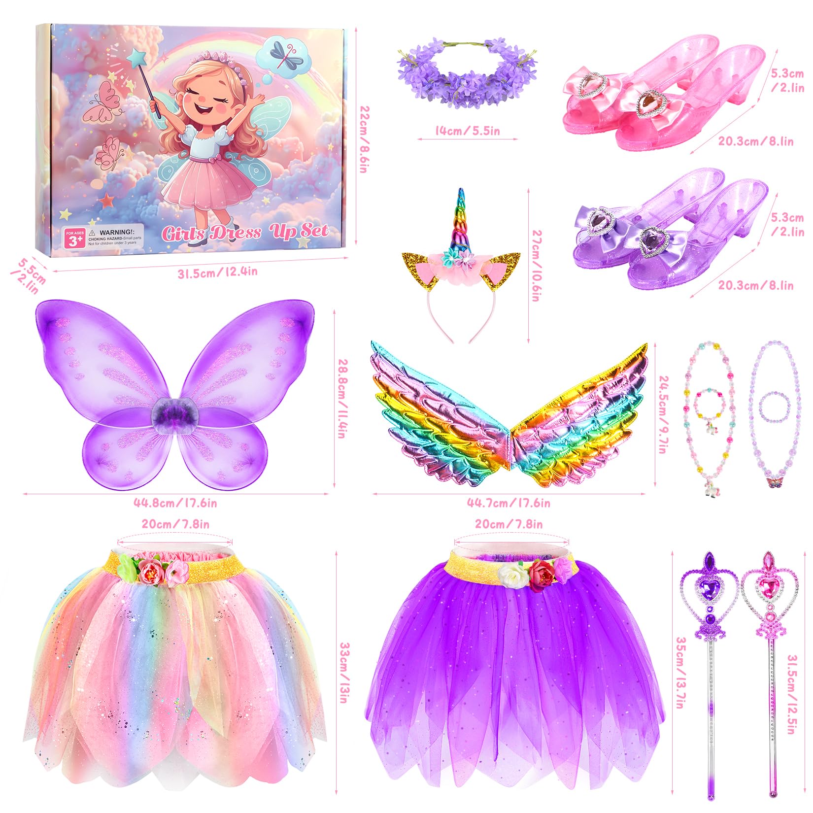 HAMSILY Unicorn & Fairy Costume for Girls: Princess Dress Up Clothes for Little Girls, Toddler Costume with Tutu, Wings, and Shoes - Age 3-6