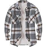 ANRABESS Womens Sherpa Fleece Lined Flannel Plaid Shirt Jackets Fuzzy Warm Button Down Shacket with Pockets 2025 Fall Outfits