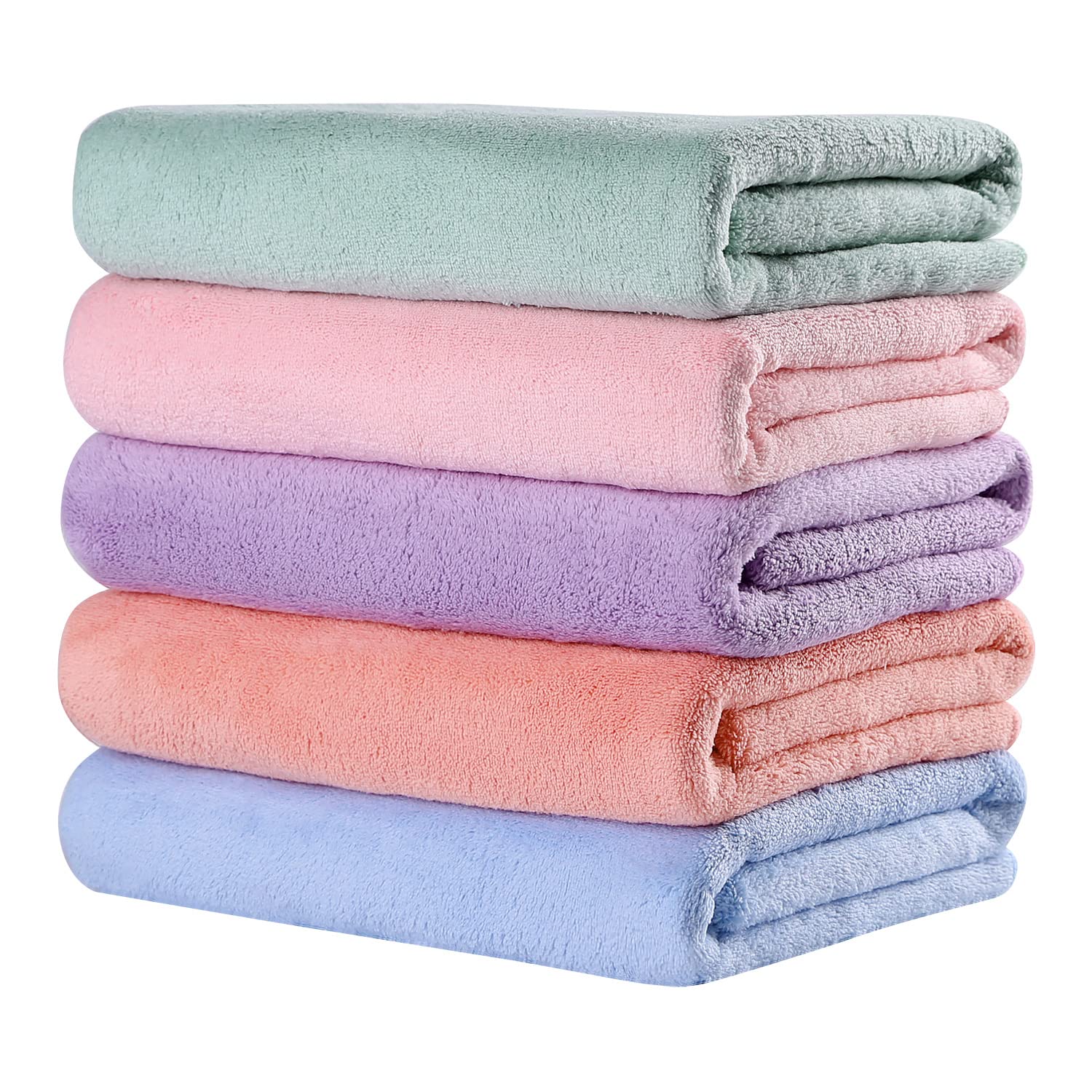 Oseamaidマイクロファイバー バスタオル 大判 5枚セット 吸水速乾 ふわふわ 肌触り 抗菌防臭約60×120cm(ブルーピンクグリーンレッドパープル)商品画像