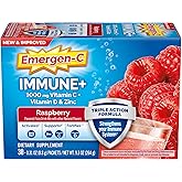 Emergen-C Immune+ Triple Action Immune Support Powder, BetaVia (R), 1000mg Vitamin C, B Vitamins, Vitamin D and Antioxidants, Raspberry – 30 Count
