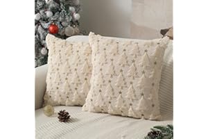 Allorry Christmas Pillow Covers 18 x 18 inch Set of 2 Beige Christmas Tree Pillow Covers Decorations Plush Faux Fur Soft Cushion Case for Winter Xmas Holiday Home Bedroom Sofa Decors PT004-C18
