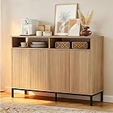 Scoctcoc 46.4" Fluted Sideboard Buffet Cabinet with Storage, Coffee Bar Console Cabinet with 4 Doors and Adjustable Shelves, Modern Wood Credenza for Kitchen, Living Room, Entryway, Natural