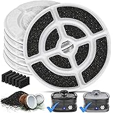 Kastty 6 Pack 18CM Larger More Activated Carbon Replacement F-ilters for 9L Large Dog Water Fountains, Food Grade, Made of Coconut Activated Carbon and PP Cotton, 6 + 6 P ump F ilters