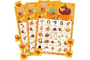 YQUQWN Thanksgiving Bingo Game Card Set 24 Player Classic Thanksgiving Elements Design,for Holiday Turkey Bingo Toys and Crafts Thanksgiving Party Gifts Classroom Activities