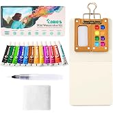 Tobios Mini Watercolor Kit, Travel Watercolor Set, Brush &amp; Sketchbook | Complete watercolor paint set with 12 vibrant colors, a refillable water brush, sketchbook and compact wooden palette