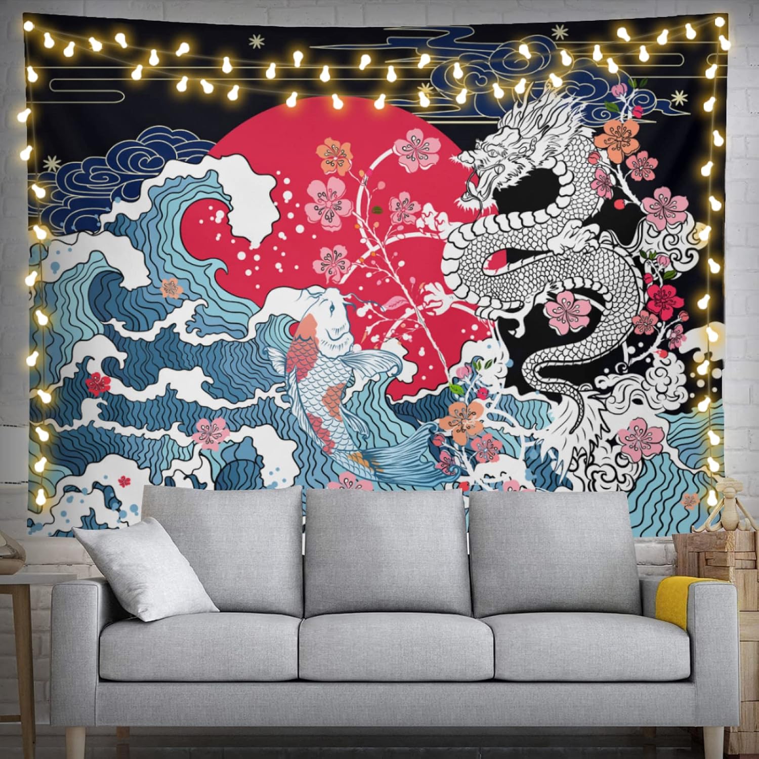 Tapestries - feelacle Japanese Dragon Tapestry Japanese Wave Tapestry 80