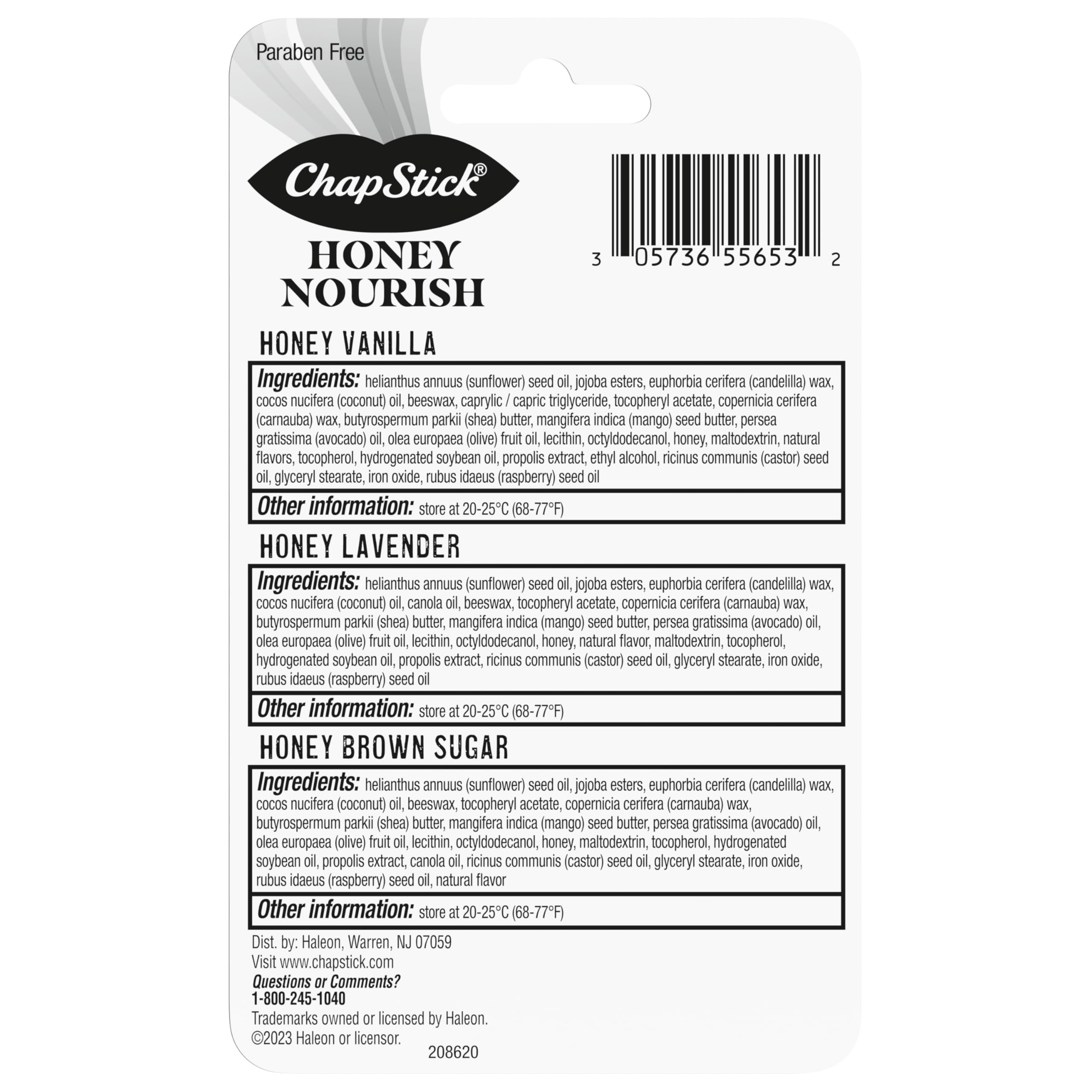 ChapStick Lip Balm Honey Nourish Flavors Honey Lavender, Honey Vanilla, Honey Brown Sugar, 3CT BC .45OZ