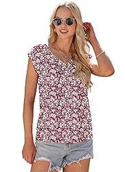 AUSELILY Womens Cap Sleeve T-Shirt Casual Loose Fit