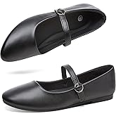ALTOCIS Mary Jane PU-Leather Shoes for Women Round Toe Dress Ballet Flats Ladies Casual Office Dress Shoes for Work