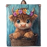 Lugiu Adorable Highland Cow Blanket, Lightweight Comfy Fluffy Calf with a Flower Crown Blankets for Couch Sofa Bedroom, Soft Plush Travel Flannel Throw Blanket Gifts for Women Kids, Decor 60×50in