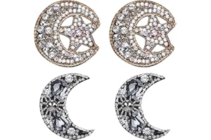 WEBEEDY 4 Pcs Moon Embroidery Rhinestone Applique Patch Sew on Crystal Beaded Appliques Decorative Badge Sewing Accessories for Clothes Bag Pants Shoes Hats Christmas DIY Projects Gift
