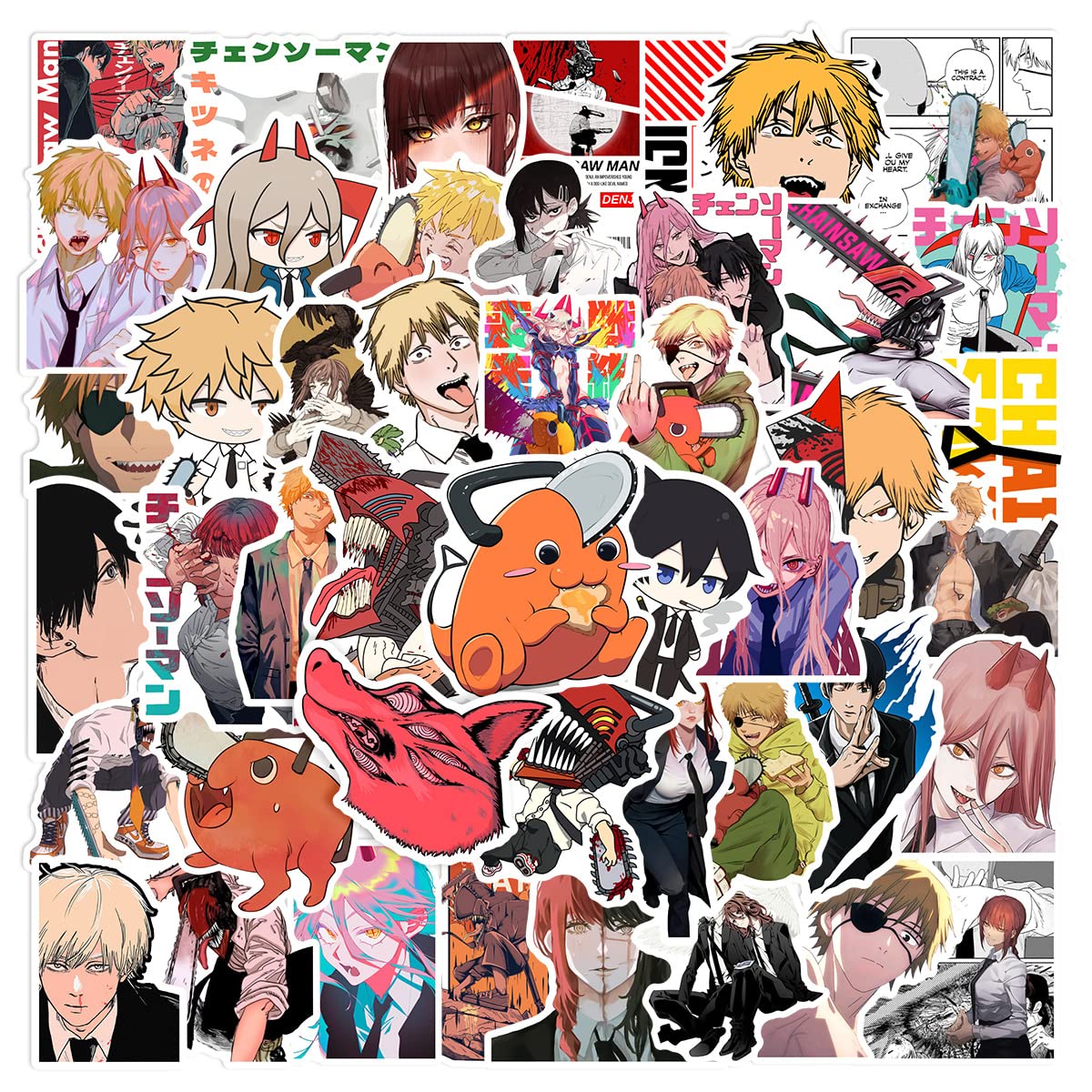 50 Pcs Anime Chainsaw Man Stickers for Laptop,Bumper,Skateboard,Water Bottles,Computer,Phone,Anime Sticker Pack for Kids/Teen — image 1