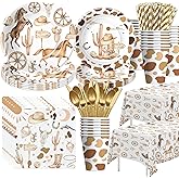 APOWBLS Western Cowboy Birthday Party Decorations Dinnerware - Wild West Party Supplies, Plate, Cup, Napkin, Cutlery, Tablecloth, Western Cowboy Rodeo Birthday Baby Shower Decorations | Serve 24