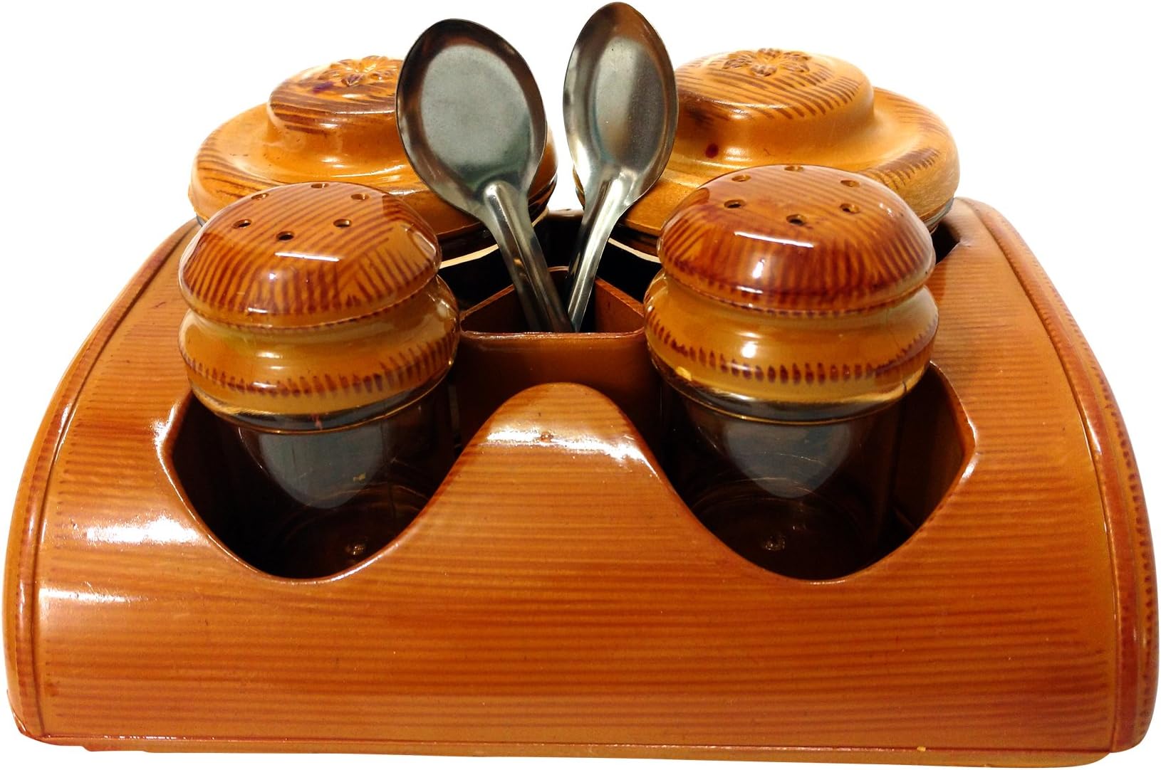 Door Step Deals Relish Pickle, Salt and Pepper Plastic Dispenser with Stand (Multicolour, 2124)