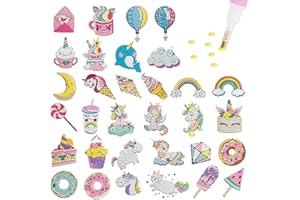 AUAUY 5D Diamond Art Stickers Kits, 32PCS Cute Unicorn Diamond Art Painting Easy to DIY Creative Diamond Mosaic Sticker Craft by Numbers Kits for Boys Girls Adult Beginners