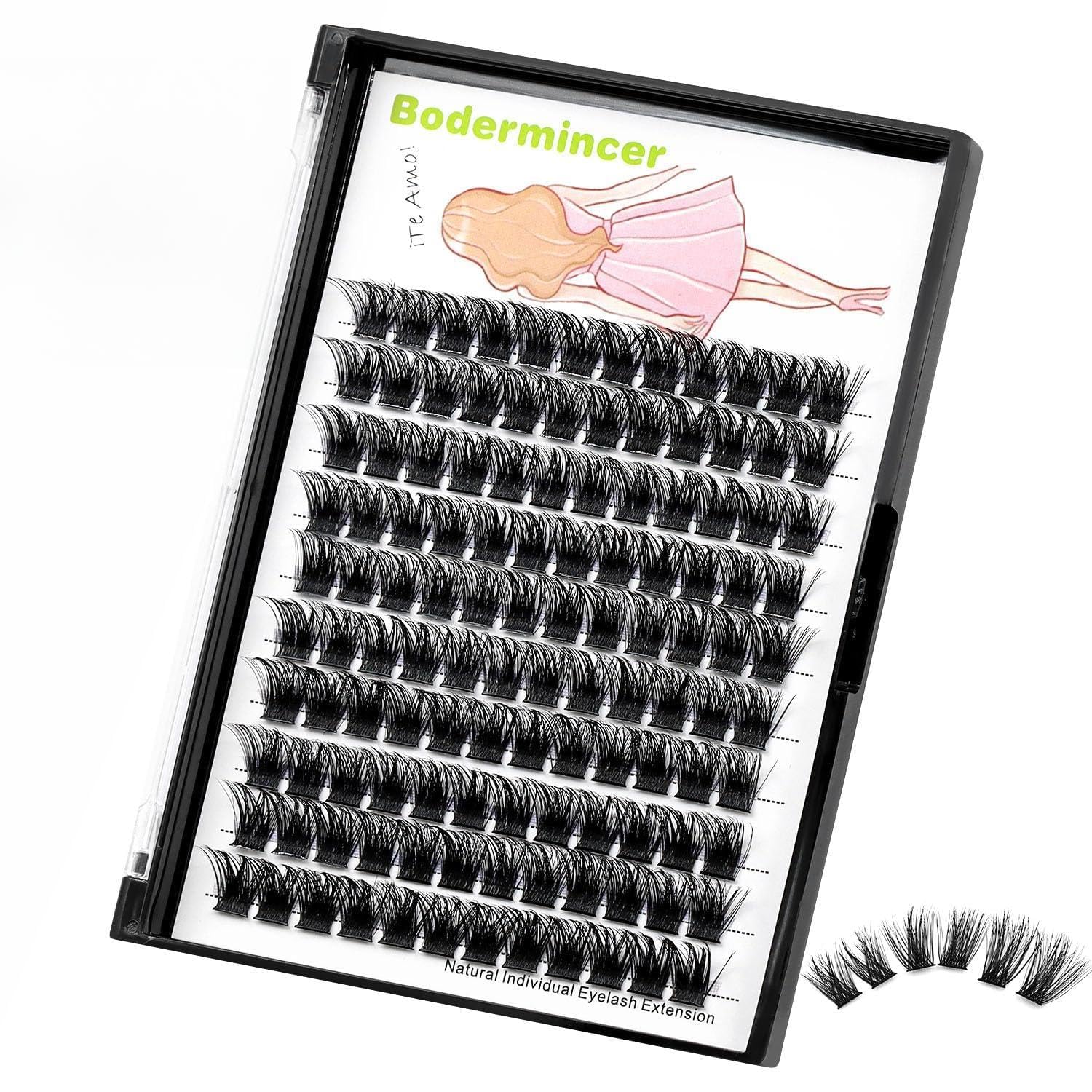 Photo 1 of Bodermincer 120 Clusters/box Wide Cluster 3D Effect Glue Bonded Cluster Eyelashes Individual Eyelash Extension Eyelashes Bunches False Eyelashes Home Eyelash Extension (14MM)