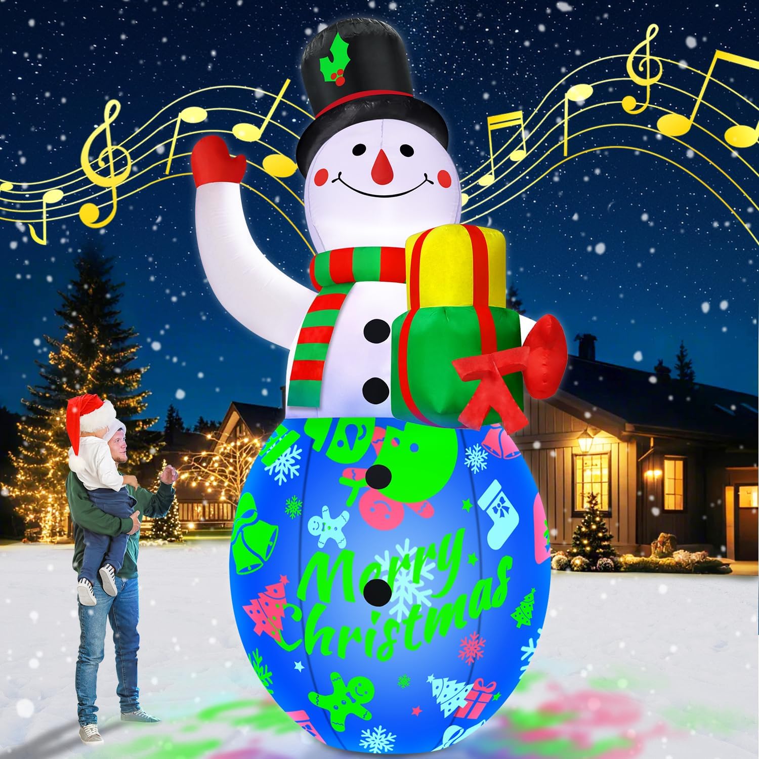 Photo 1 of 12FT Giant Christmas Inflatables Snowman Decorations Built-in Music Box & 360° Rotation 3-Colored LEDs Huge Christmas Inflatable Large Tall Snowman Christmas Blow Ups Decoration Outdoor Xmas New Year