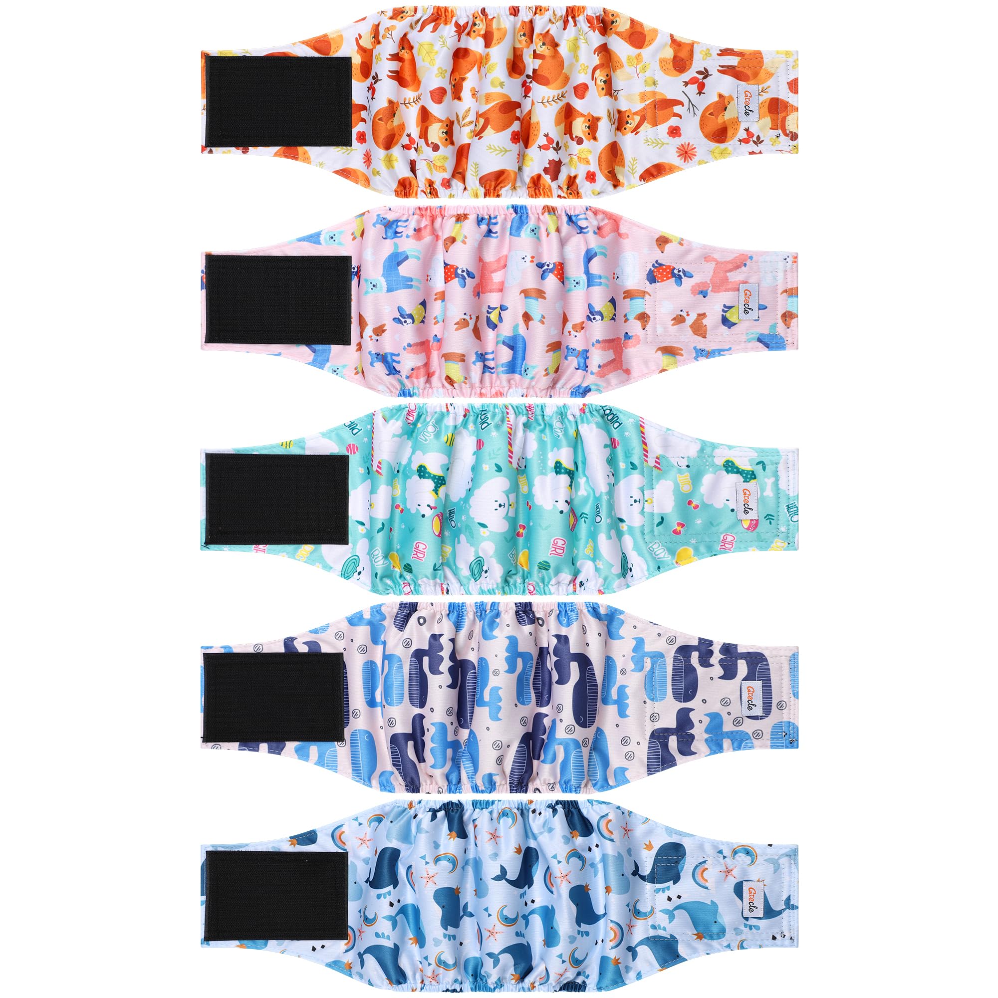 Photo 1 of 5 Pack Dog Diapers Male Reusable, Premium Belly Bands for Dogs, High Absorbing Male Dog Pee Wraps for Doggie in Incontinence or Excitable Urination,Squirrel M