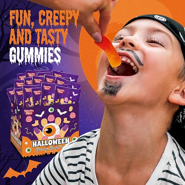 15 PACK HALLOWEEN GUMMY BODY PARTS – 5 PCS PER BAG (75PCS PER BOX ) HOLIDAY THEMED GUMMY CANDY – TRICK OR TREAT DELICIOUS CANDYS – BULK HALLOWEEN CANDY’S GREAT USE, FOR KIDS, TRICK OR TREAT, PARTY FAVOR, CLASSROOMS, GOODIE BAGS