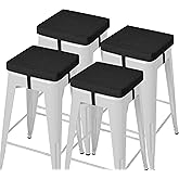 AddGrace Anti-Slip Bar Stool Cushions Square Bar Stool Seat Cushions with Ties Set of 4 Small Square Chair Pads with Machine Washable Cover 12"X12"X2" (Black)