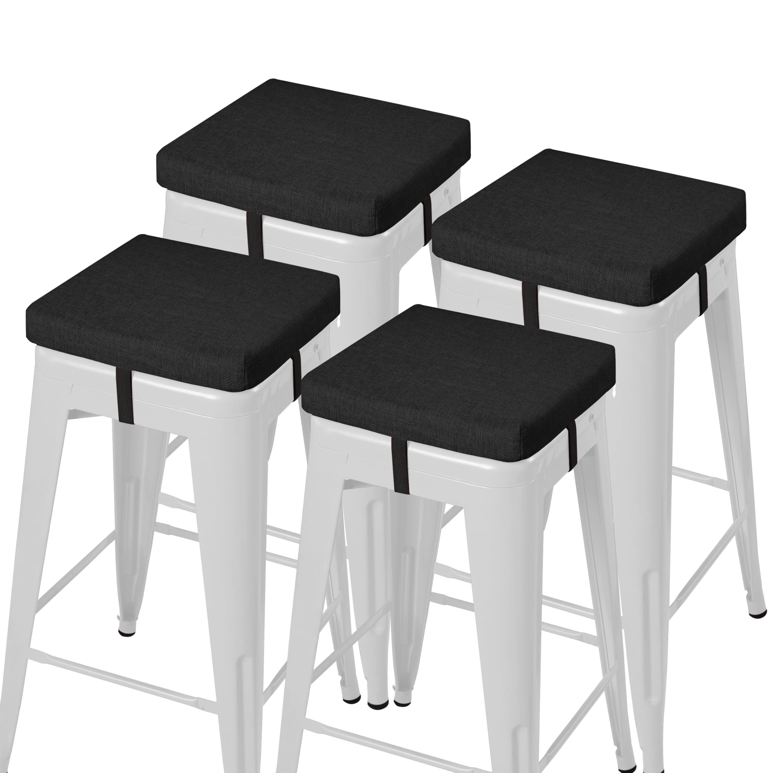Photo 1 of AddGrace Anti-Slip Bar Stool Cushions Square Bar Stool Seat Cushions with Ties Set of 4 Small Square Chair Pads with Machine Washable Cover 12"X12"X2" (Black)