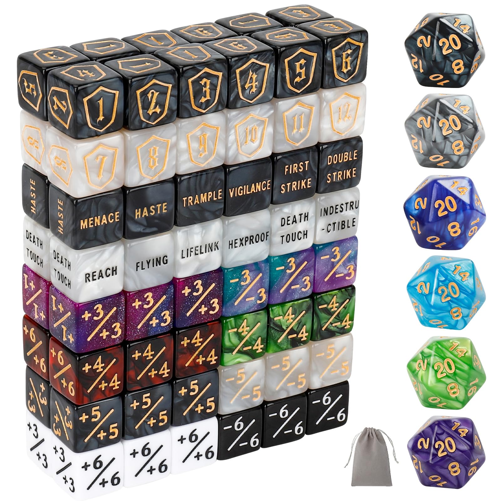 Photo 1 of 102 Pieces MTG Dice Counters Set Bulk Ability Keyword Tokens Shield Life Counters 6 Sided Dice for Magic The Gathering TCG Card Gaming Accessories