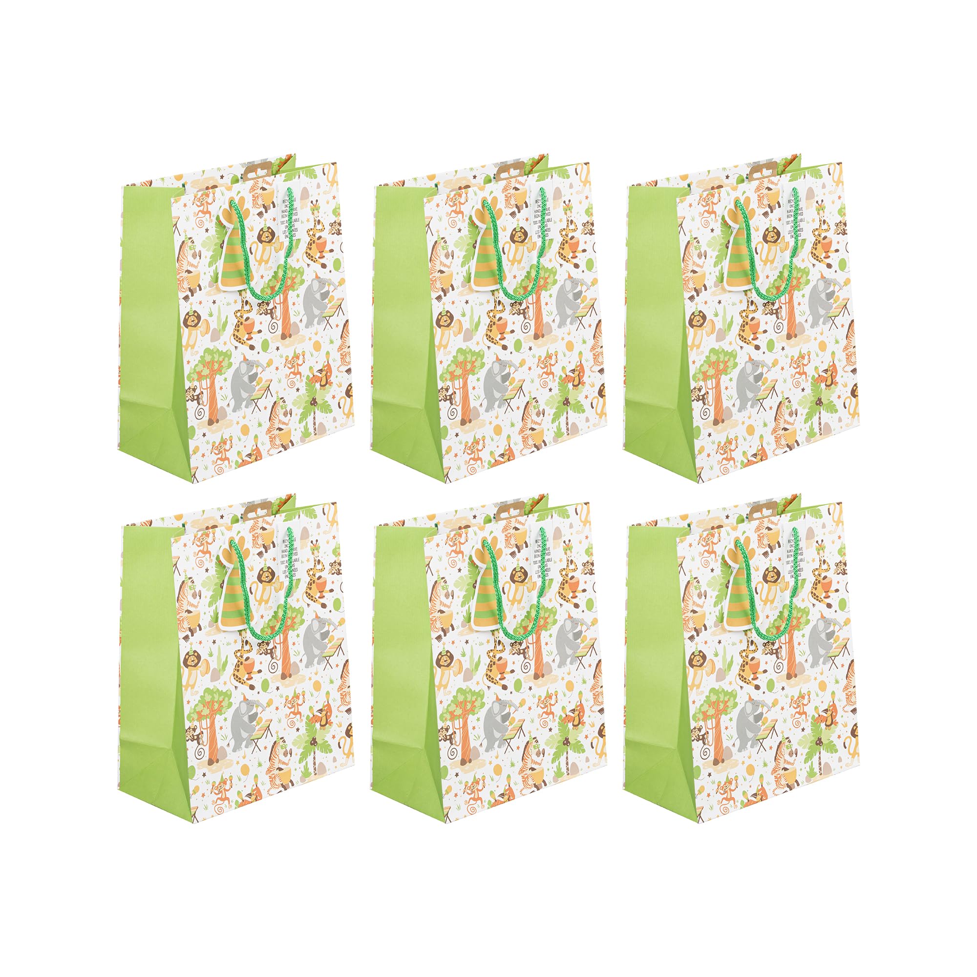Clairefontaine 32502-2Cpack - A Set of 6 White Kraft Gift Bags- Large size - 26,5x14x33 cm - 210g - Design : Safari - Gift wrapping, Ideal for games, Puzzles