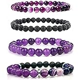 Crgwxzl 4pcs Natural Crystal Beaded Bracelet for Women,8mm Semi-Precious Healing Gemstone Bracelets 6mm Round Beads Stretch Anxiety Stress Relief Bracelet Spiritual Jewelry Gifts