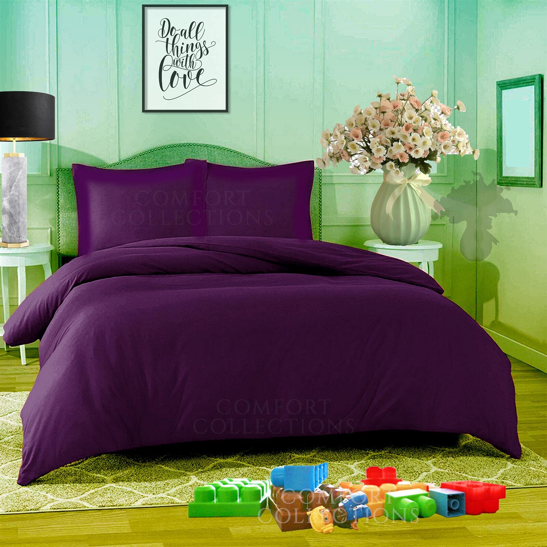 Comfort Collections Duvet Quilt Cover With Matching Pillow Case Plain Dyed Poly Cotton Easy Care Bedding Set COLOUR PLUM SINGLE