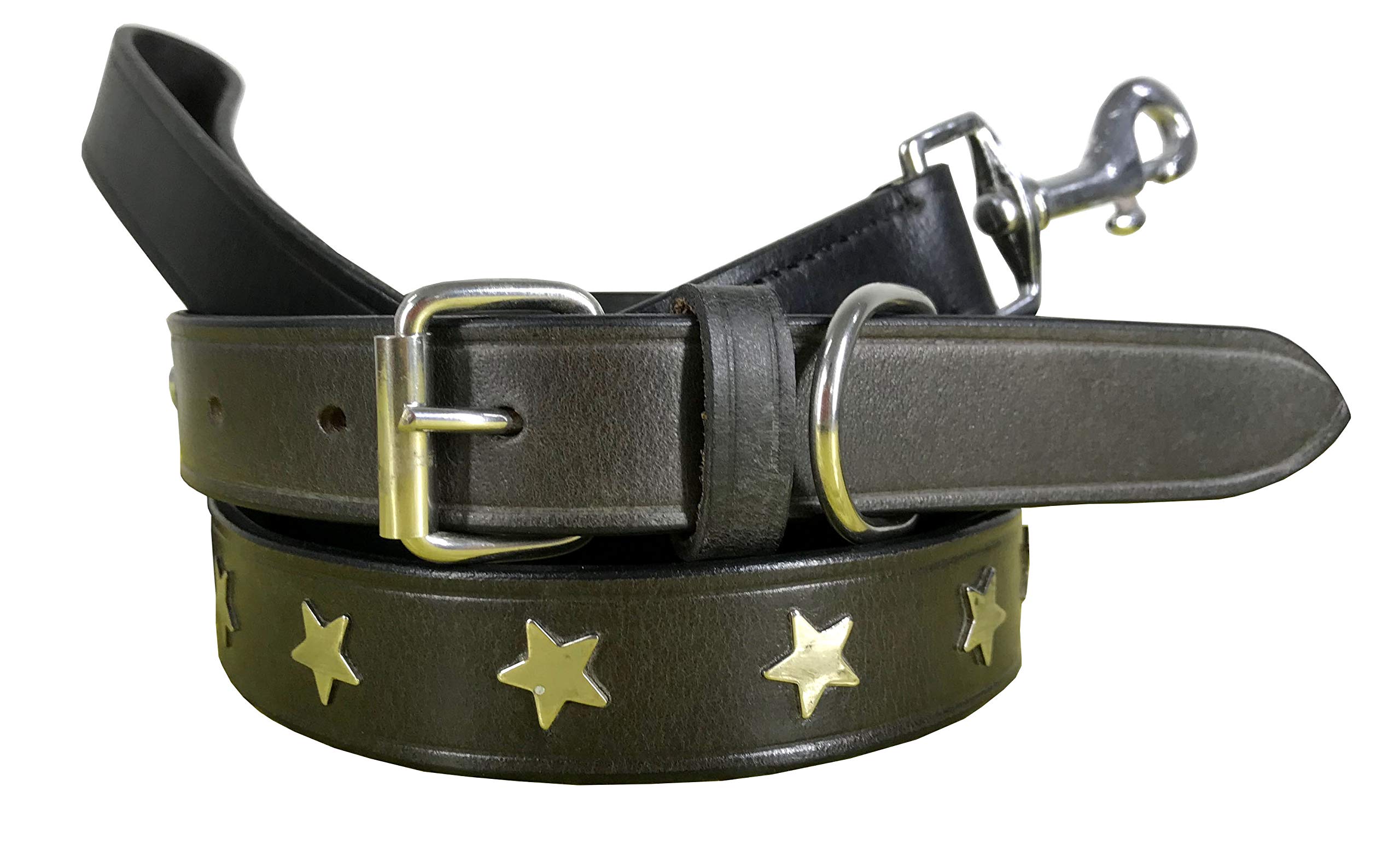 BRADLEY CROMPTON Genuine Leather Matching Pair Dog Collar and Lead Set S