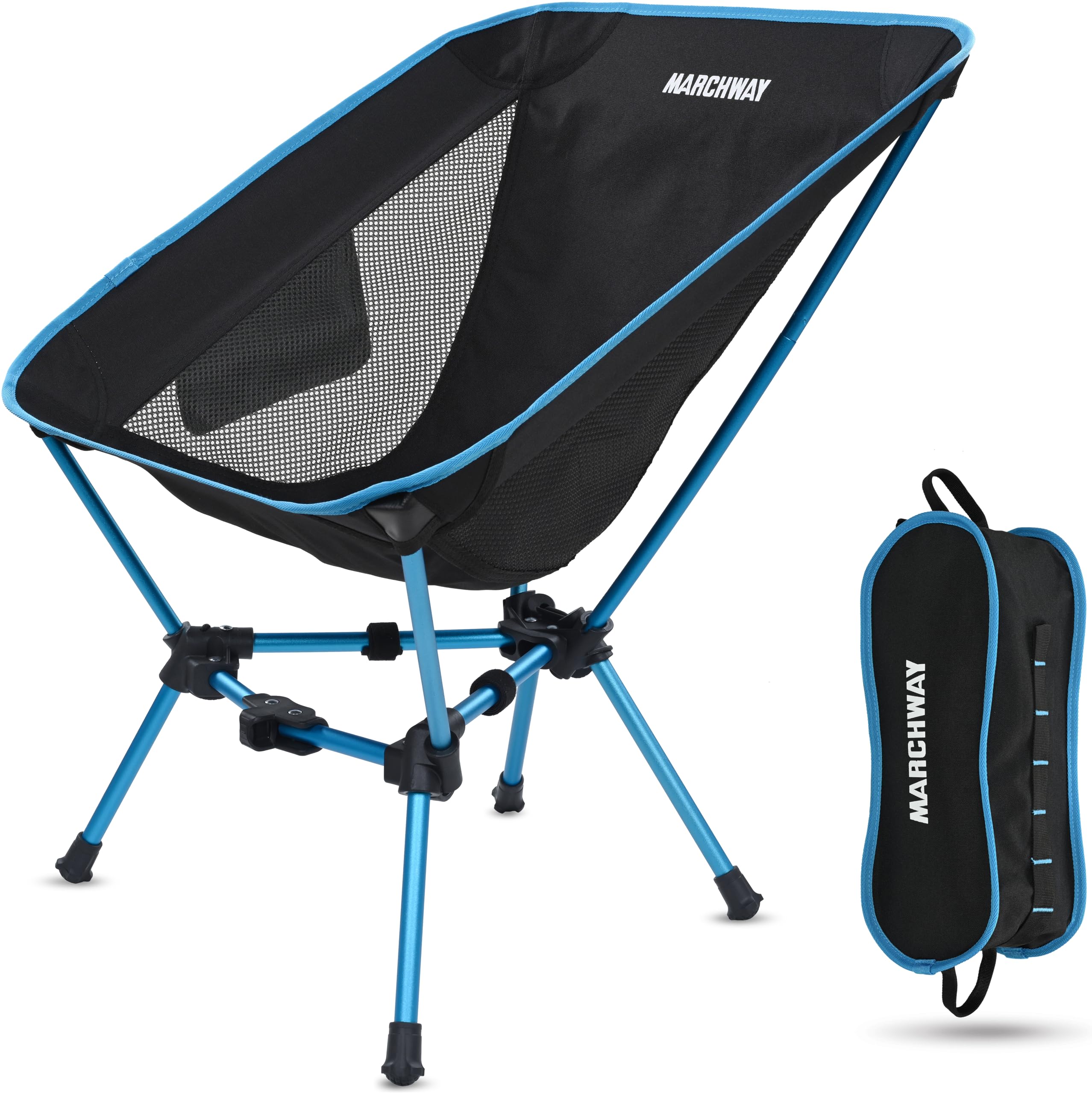 Photo 1 of MARCHWAY Lightweight Folding Camping Chair, Portable Foldable Compact for Outdoor Camp, Travel, Beach, Picnic, Festival, Hiking, Backpacking, Supports 330Lbs (Blue)