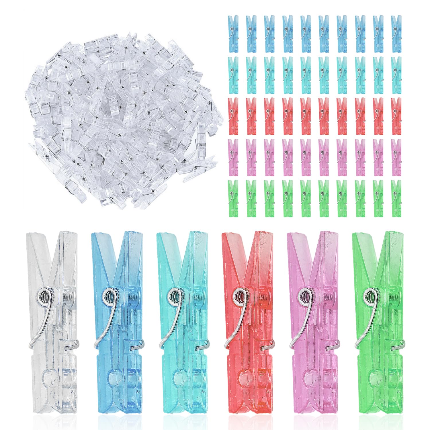 100 transparent clips, plastic spring clips, 34mm color photo clips, handmade decoration clips, can be used for photo display and party decoration, etc.