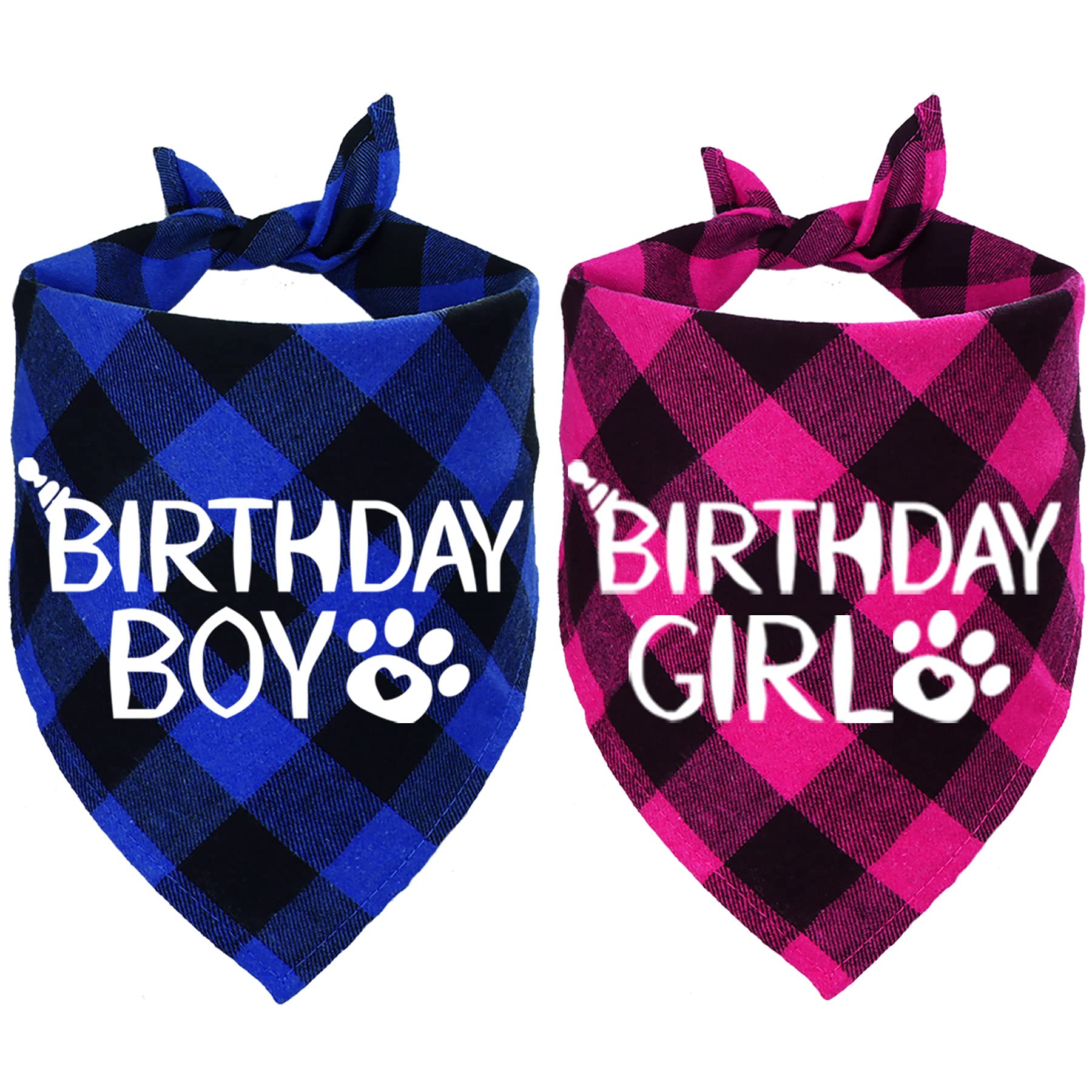 STMK 2 Pack Dog Birthday Bandana, Dog Birthday Boy Girl Bandana Plaid Triangle Scarf for Dogs