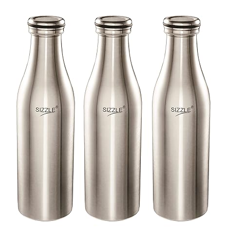 Sizzle Stainless Steel Fridge Water Bottle, 1000 Ml, 3 Pc, Silver