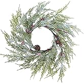 Winlyn 4 Pcs Artificial Frosted Cedar Pine Candle Rings Christmas Candle Holder Rings Wreaths Pine Cones Red Pip Berries Mini Window Mirror Wreaths 14.6" Wide for Winter Holiday Table Farmhouse Décor
