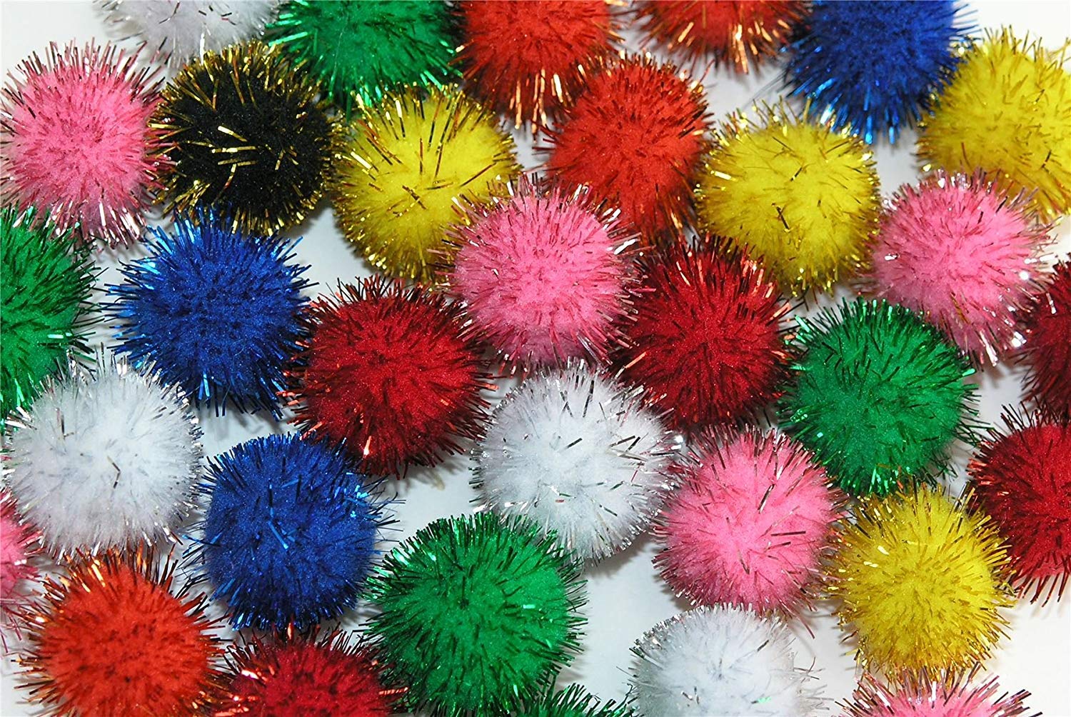 EliteKoopers 15mm Glitter Pom Poms Mini Fluffy Sparkle Balls for Decoration Art Craft (50Pcs)