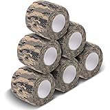 AIRSSON 6 Roll Camouflage Tape Cling Scope Wrap Military Camo Stretch Bandage Gun Rifle Shotgun Camping Hunting 2" x 177" x 6