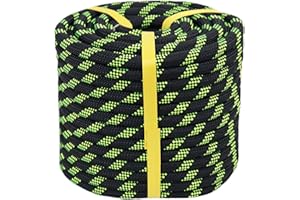 CRAYZA Double Braided Polyester Rope (1/2 in x 50 ft) Strong Arborist Rigging Rope 48 Strands for Tree Work Climbing Pulling Hiking Sailing, Black/Fluorescent Green