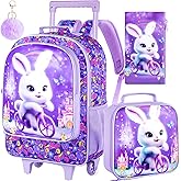 3PCS Rolling Backpack for Girls and Boys, Kids Roller Wheels Bookbag, Wheeled Elementary School Bag with Lunch Bag
