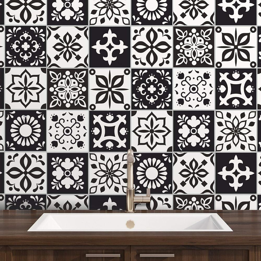 WALPLUS Black Tile Stickers 24pcs 15x15cm Self Adhesive Wall Tiles