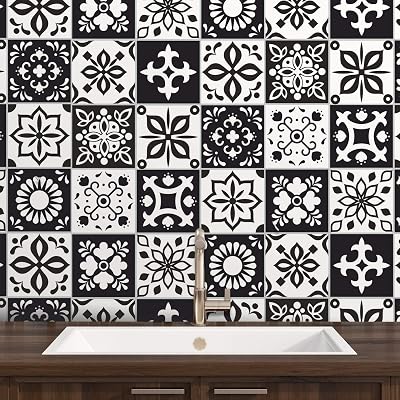 WALPLUS Black Tile Stickers 24pcs 15x15cm Self Adhesive Wall Tiles