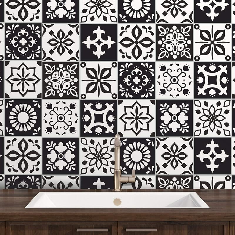 WALPLUS Black Tile Stickers 24pcs 15x15cm Self Adhesive Wall Tiles