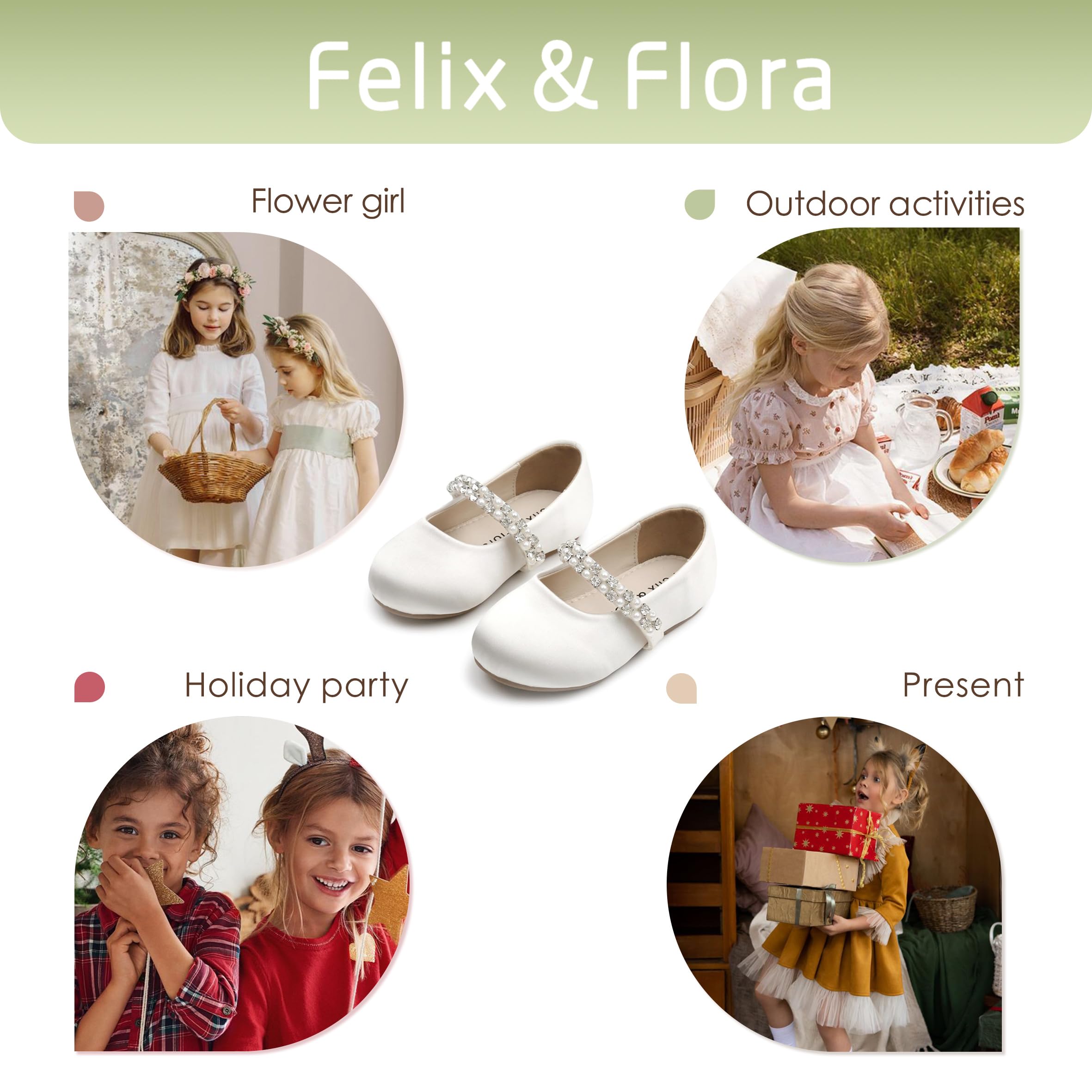 Felix & Flora Girls Toddler Little Ballet Shoes - Flower Girls Mary Jane Flats Dress Shoes Party Wedding