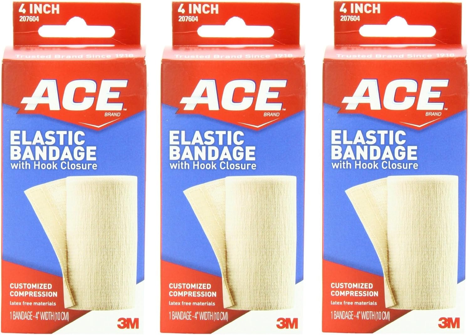 ACE Elastic Bandage with Hook Closure, 4 Inches (Pack of 3)